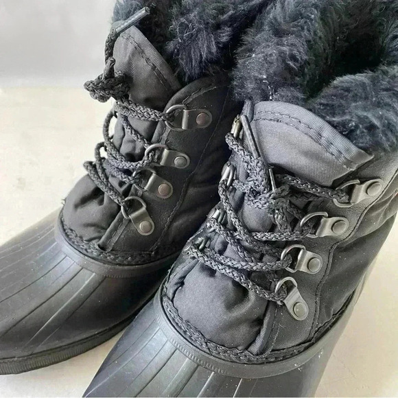 Vintage Sorel Kaufman 90s Women Sz 8 Black Ankle Lace Up Duck Snow Boots Canada - Picture 9 of 12